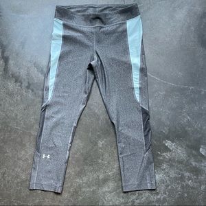Grey cropped Under Armour workout leggings with bluish detailing
